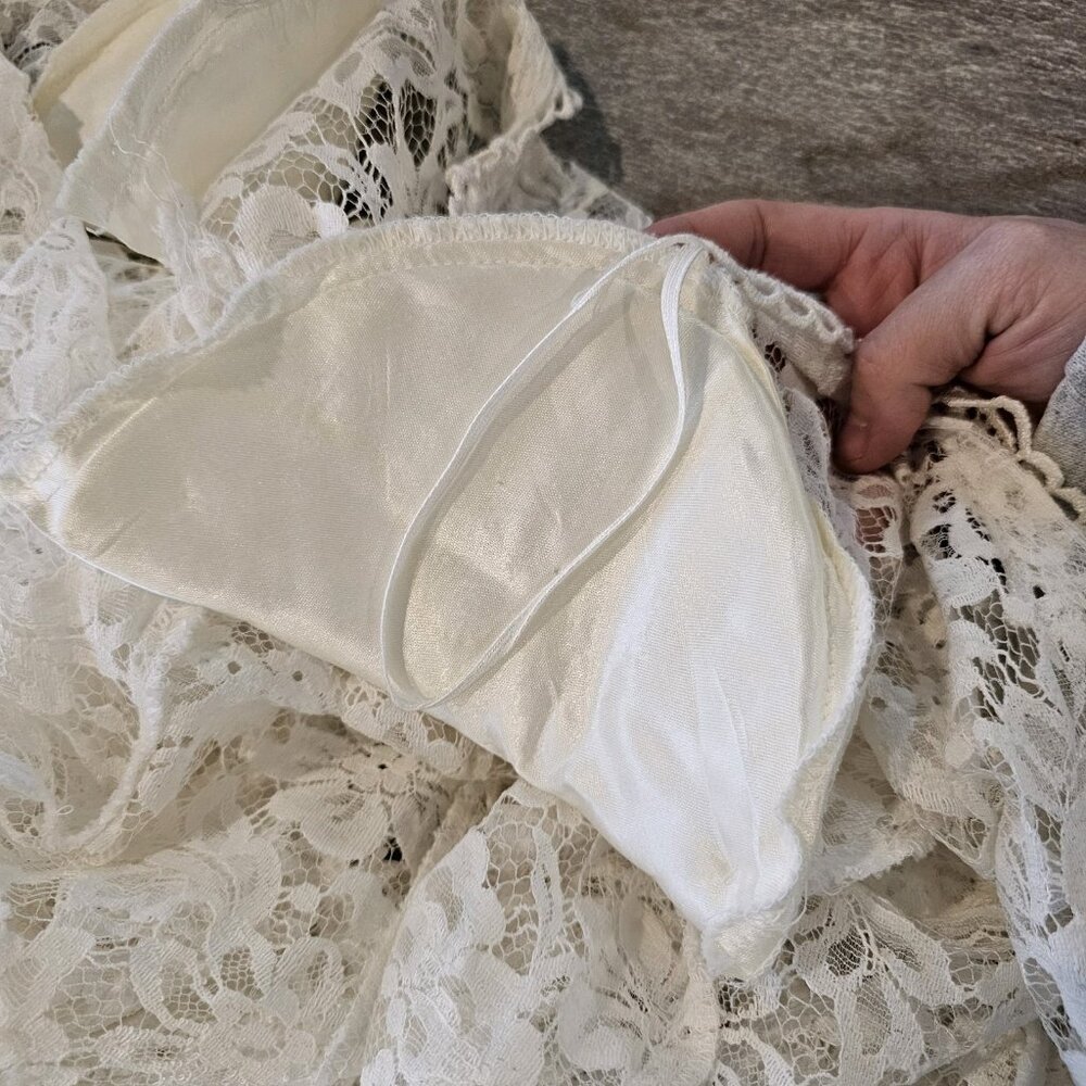 VTG Jessica McClintock Bridal White Lace‎ Cardigan Jacket Sheer Sz M Cottagecore - Picture 11 of 13